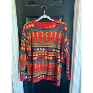 Miss Rose Vintage Aztec Geometric Pull Over Knit Colorful Sweater-Size L